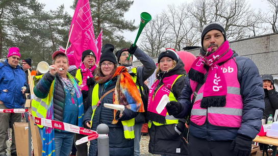 Streikende der gkl berlin bei der 3. Verhandlungsrunde zum TVL in Potsdam